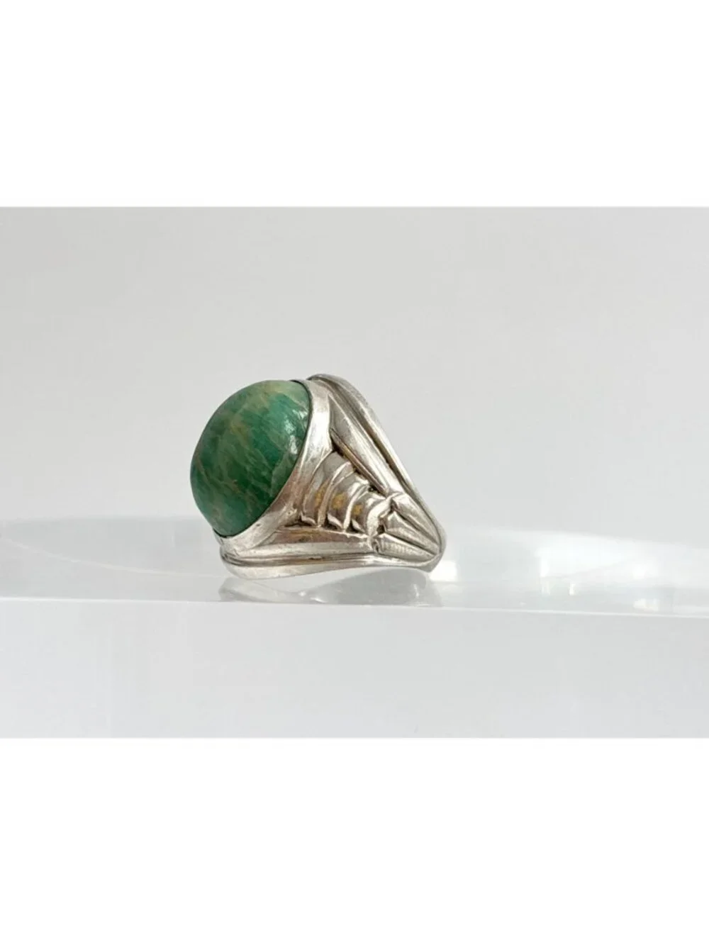 Amazonite Green Gemstone Solitaire Sterling Silver 925 Vintage Ring - sz 6.75